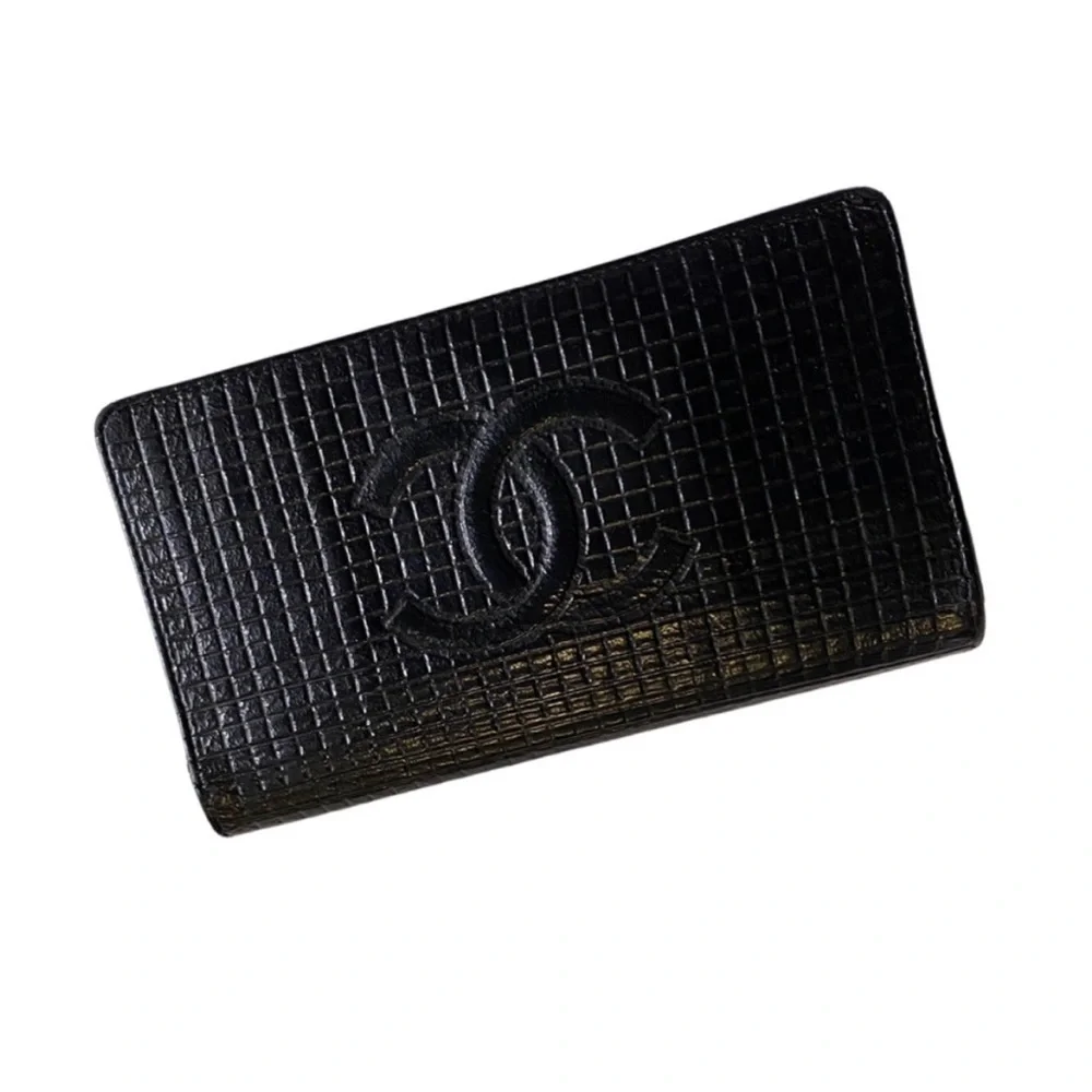 Chanel Micro Chocolate Bar Coco Mark Long Wallet Black Leather - Picture 1 of 13
